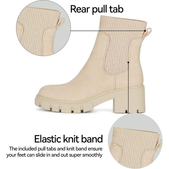 Women Apricot Suede Low Wedge Heel Slip On Chunky Platform Chelsea Ankle Boots - Picture 4 of 6